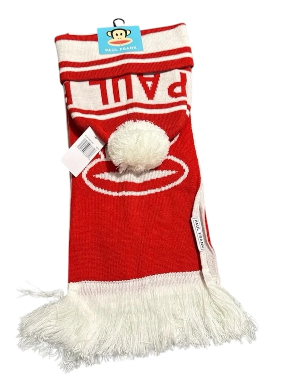 Paul Frank Red and White Monkey Knit Beanie & Scarf Set